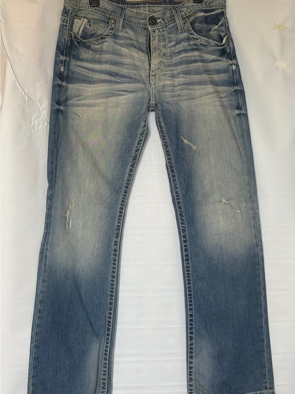 BKE Buckle Tyler Jeans Mens 32R Blue Cotton Denim Straight Faded Distressed